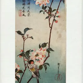 Hiroshige Small Bird on a Branch of Kaidozakura
